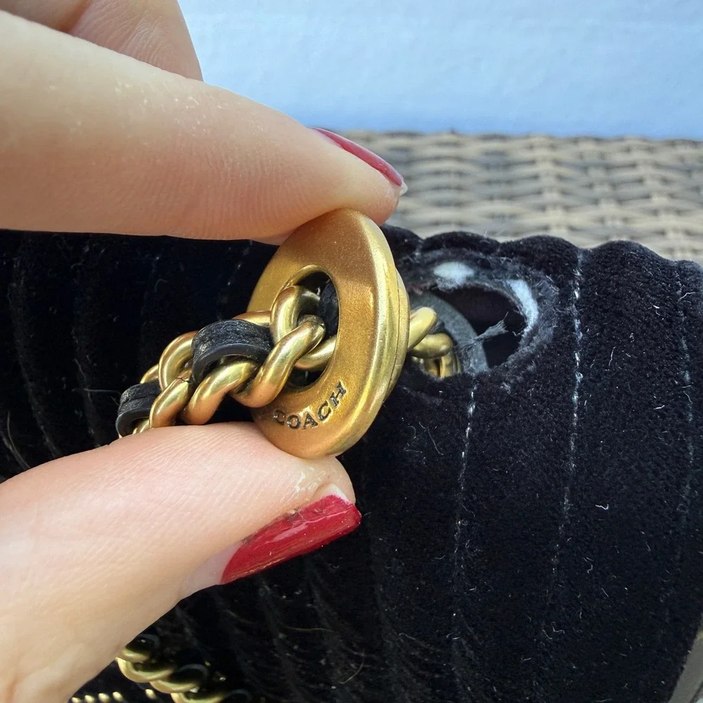 Coach Parker 18 Black Velvet Rivet Chain Crossbody Bag 31034 READ
